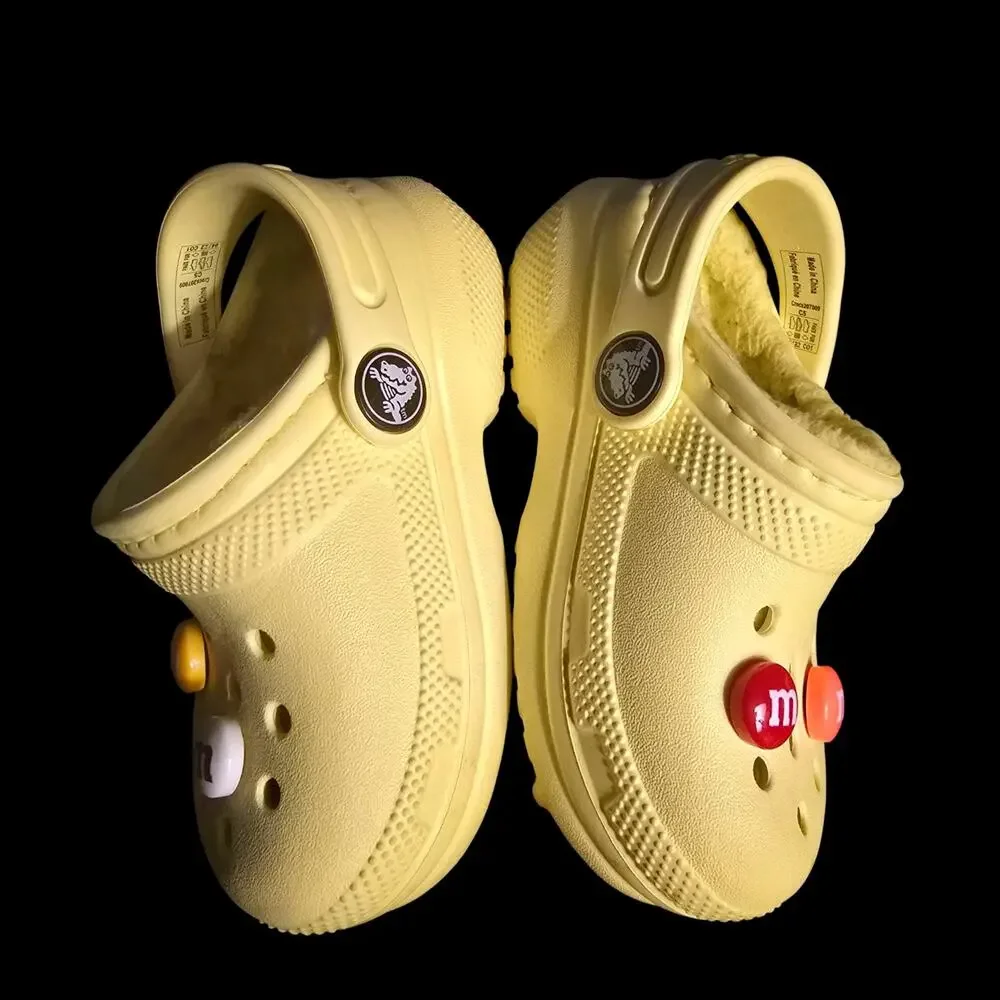 Crocs Baby Infant Fleece Lined Slip on Clogs w/ m & m Jibitz Yellow, Size C5